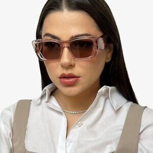 Prada PR08YS 19Q10D Transparent Peach Light Brown Cat Eye Unisex